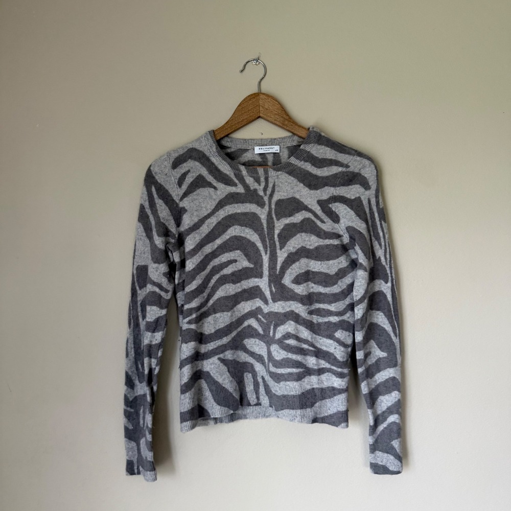 Equipment Zebra Print Grey Cashmere Pull-On Sweater